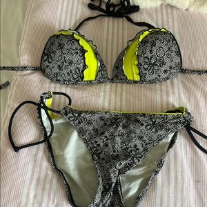 Black and Yellow Floral Bikini Set